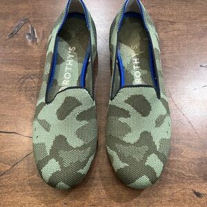 Rothy's Camouflage Slip-On Flats with Blue Trim